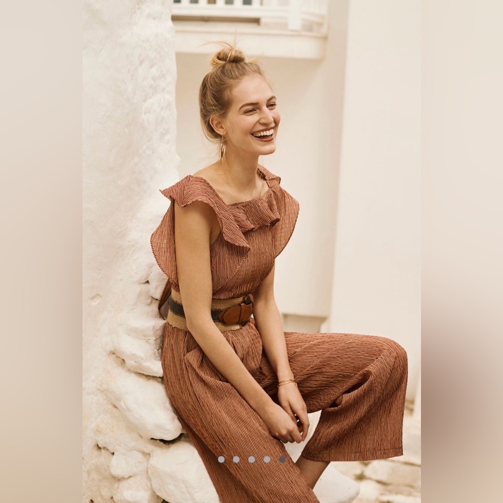 Anthropologie Striped Jumpsuit with Belt